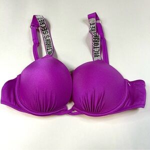 Victorias Secret 34A Bombshell Bikini Top Purple  Shine Strap Black SDA #2793